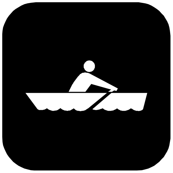 The black and white logo features a person rowing on water with an oar.