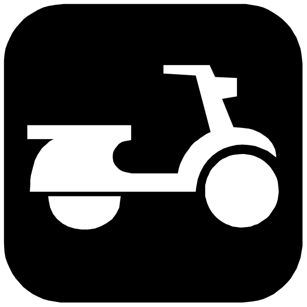 The black and white icon shows a scooter with two wheels on it parked next to each other against an unseen background.