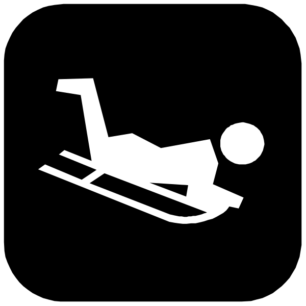 The black and white icon shows a person lying on their back with legs crossed over each other while holding onto an object that resembles ski poles in front of them.
