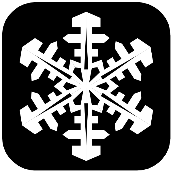 The black and white snowflake design on a dark background with no additional elements visible.