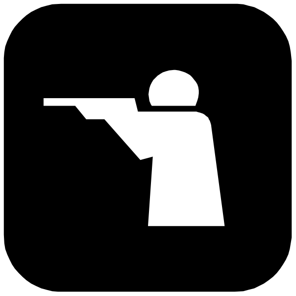 The image shows a black silhouette of an animated character holding up two fingers to their head as if aiming at something with one hand while pointing in another direction with the other.