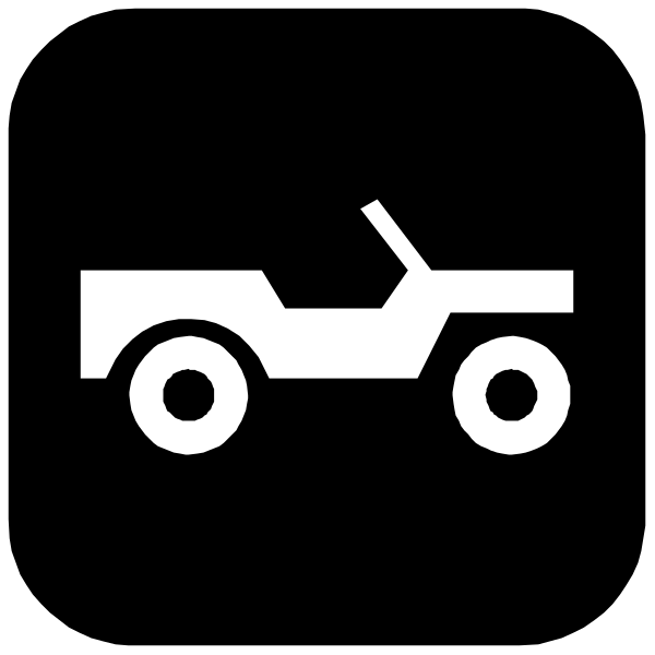 The black and white icon shows a jeep with its top down parked on an unseen surface next to it is a small tree-like symbol indicating growth of trees in that area.