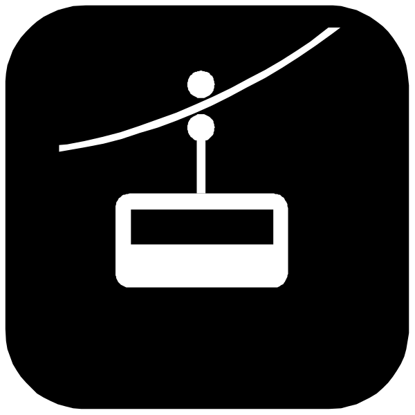 The black and white icon depicts a person on skis jumping over an obstacle with their arms outstretched for balance while wearing goggles to protect eyes from wind chill during skiing activity in snowy mountainous terrain, possibly indicating winter sports equipment or services available at this location.