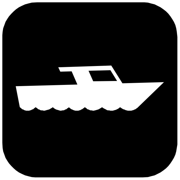 The black and white icon depicts a boat on water with an open cabin door at its front end.