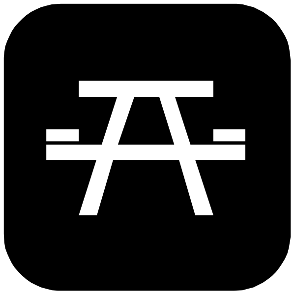 The black and white logo of a table with four legs on it against a dark background.