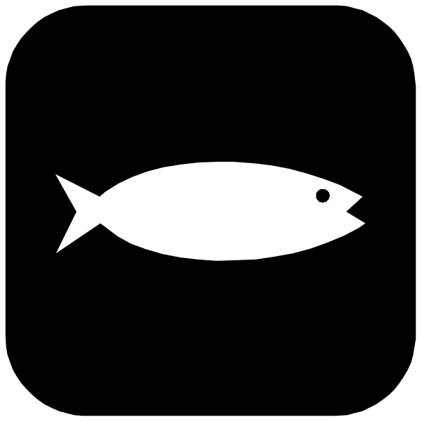 The black and white silhouette of a fish with an eye on it against a dark background.