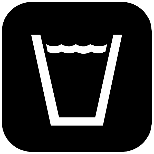 The black and white icon shows a glass of water with ice cubes inside it on top of an umbrella.