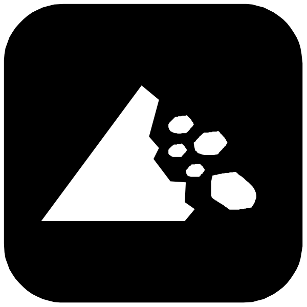 The image shows a black triangle with an icon of two paws inside it on top of what appears to be a mountain peak symbolizing hiking or outdoor adventure.