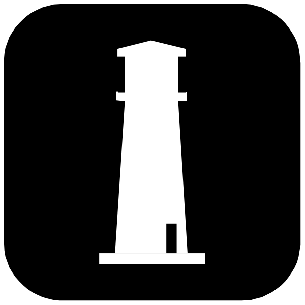 The black and white silhouette of a lighthouse on an icon background.