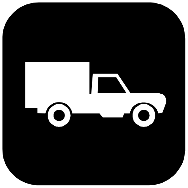 The black and white icon shows a truck with an open door on its side parked next to it is a small car-like vehicle that resembles a jeep.