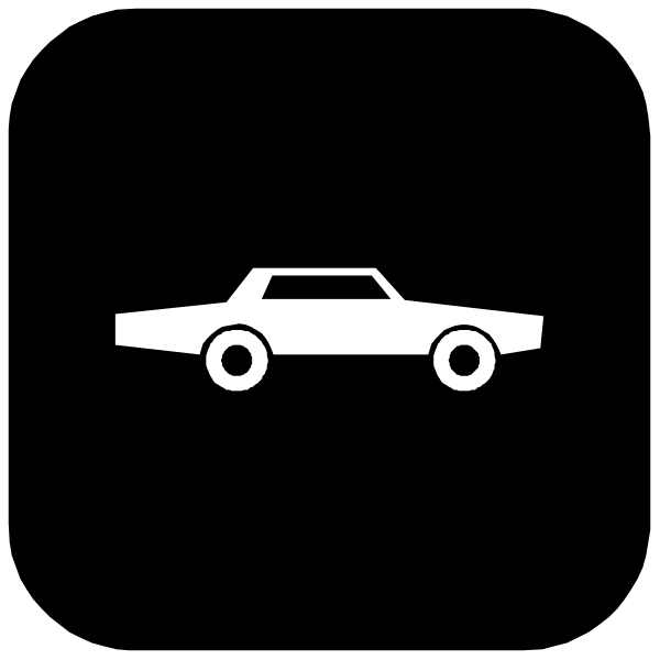 The black and white icon depicts a car with four wheels on it.