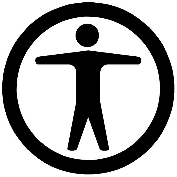 The black and white icon depicts a person standing with their arms outstretched against an abstract background.