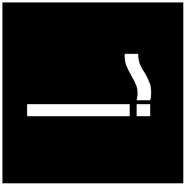 The black and white logo of a cigarette with smoke coming out from it on top right corner against dark background