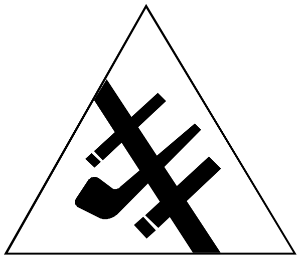 The image shows a black and white graphic with an emblem that includes what appears to be a shield shape containing various symbols such as letters, numbers, and possibly other shapes within it; above this symbol is another smaller triangle-shaped design resembling a stylized letter 'A' or perhaps the number 1. The background of the image has diagonal stripes in black and white colors that create an optical illusion effect on certain angles due to their contrasting shades, making them appear as if they are moving when viewed from different perspectives. There is no text present within this graphic design