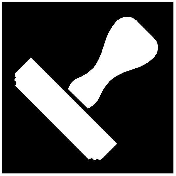 The black and white icon shows a hammer with its head on top of an adhesive tape roller.