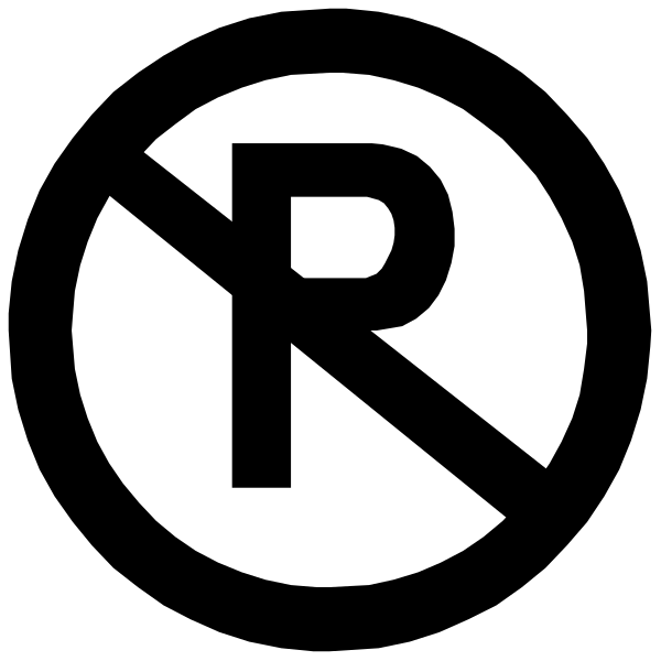 The image shows a black circle with white border containing an icon of a car wheel inside it on top of which is superimposed a red "X" symbolizing prohibition overlaying a no parking sign, indicating that cars cannot park in this area.