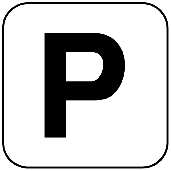 The image shows a white license plate with black letters spelling "P".