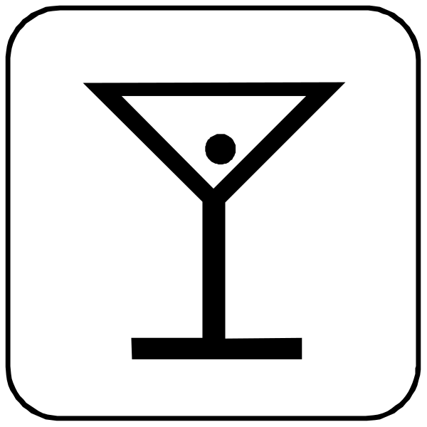 The image shows a white icon with three symbols: on top left there's an upside down wine glass; below it is another symbol of two overlapping lines forming what appears to be a stylized letter 'Y'; and at bottom right, there's a small figure that looks like the head or face.