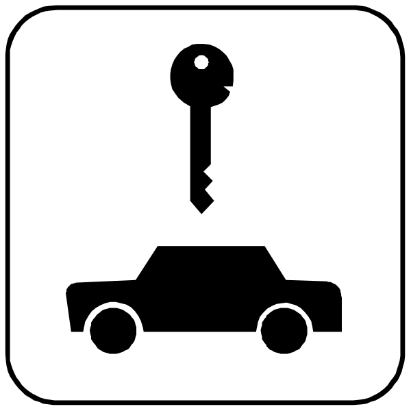 The image shows a black car with keys hanging from its rearview mirror next to an icon of a house key on top of it within what appears to be a sign indicating parking restrictions for vehicles without proper documentation in front, and below that is another symbol showing a vehicle being towed away by the police.
