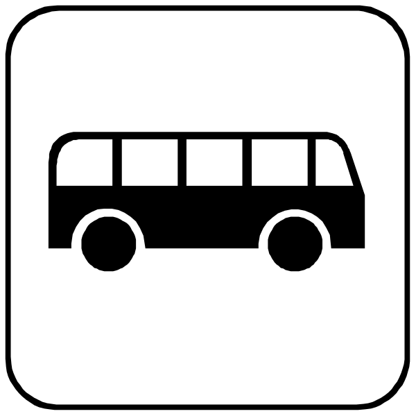 The image shows a black icon of an electric bus next to two white icons: on top is a sign with "bus" written in English below it; beneath that is another symbol depicting a car, also labeled as "car." Both symbols represent modes of transportation and are placed within the same frame. There's no text or additional elements present in this image. The style appears to be minimalistic and iconographic, commonly used for signage purposes such as indicating parking spaces with specific vehicle types allowed.