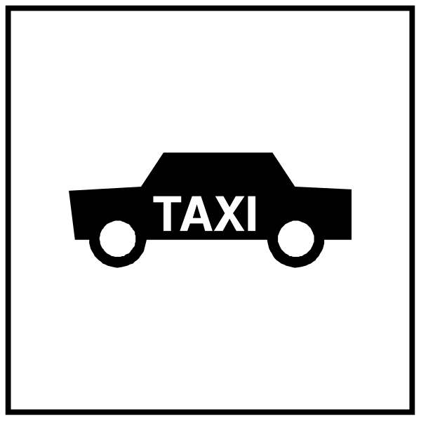The image shows a black car with white text that reads "TAXI" on top of it inside an icon representing a taxi sign in two different styles: one is simplistic line drawing while the other has more detail, including wheels and windows.