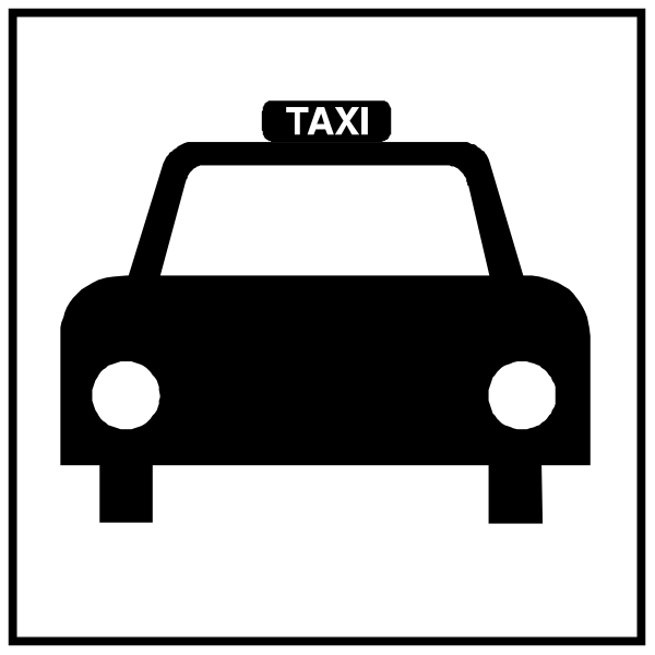 The image shows a black car with an icon of a taxi on top next to it, indicating that this is where taxis can be picked up from.