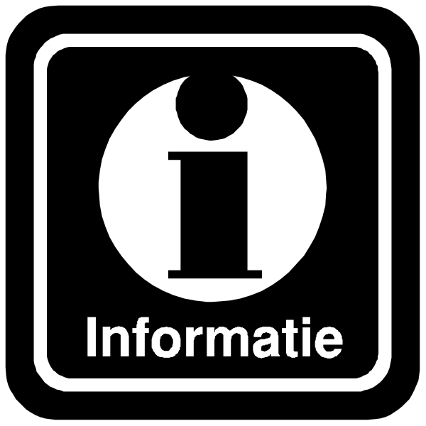 The image shows a black square with white text that reads "INFORMATIE" on top of it and an icon resembling information symbol below it.