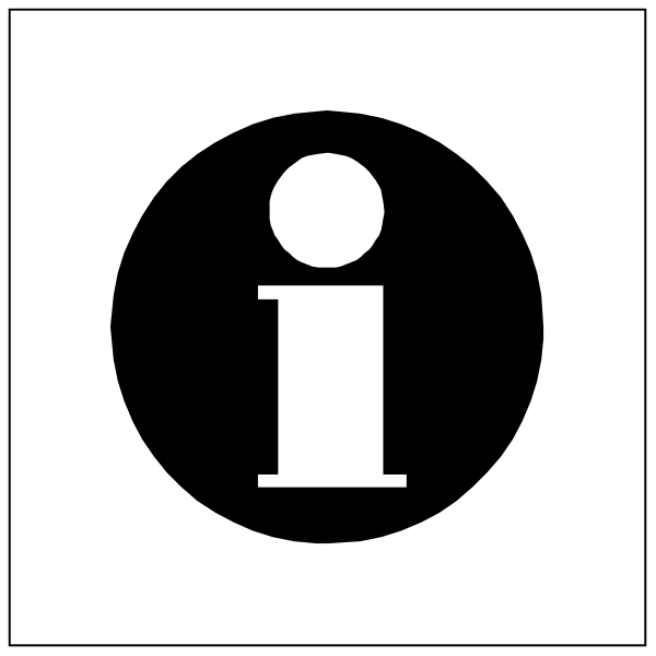 The image shows a black icon of an information symbol with white text inside it that reads "INFO".