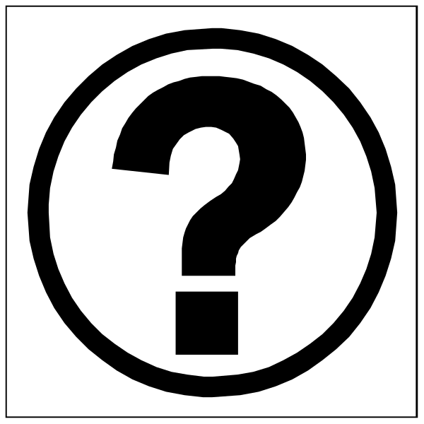 The image shows a black question mark inside an icon that resembles a magnifying glass with two circular rings around it against a white background on top of another similar symbol below it in grayscale tones, suggesting some sort of search function within software or online interface.