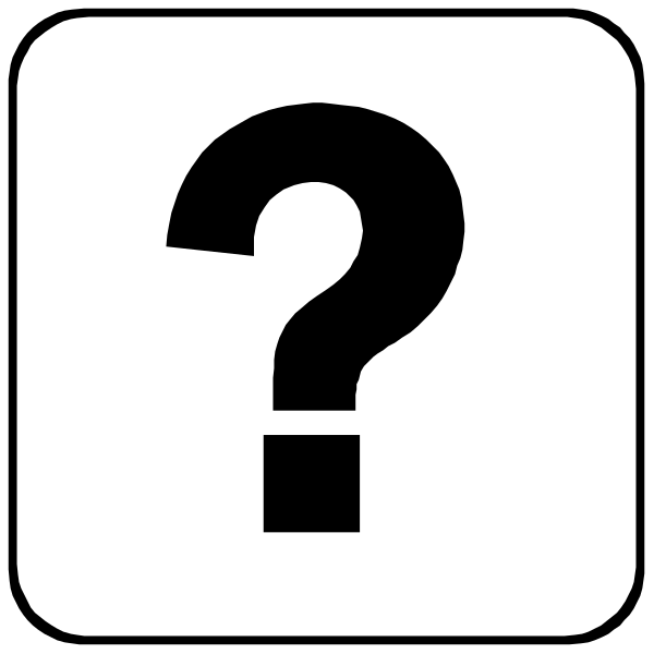 The image shows a black square with two question marks inside it against an otherwise white background.