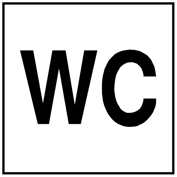 The image shows a white square with black text that reads "WC" on it against a plain background.