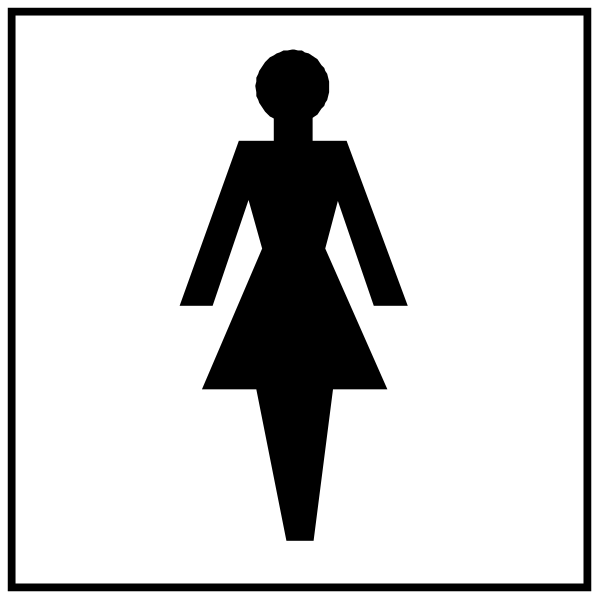 The image shows a black silhouette of a woman standing next to two signs: on top is an icon indicating that it's for women only (a female figure in dress), below which there appears to be another sign, but its content isn't fully visible due to cropping and resolution.