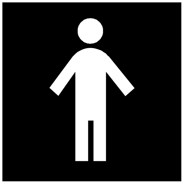 The black silhouette of a person standing next to an icon indicating accessibility for wheelchairs.