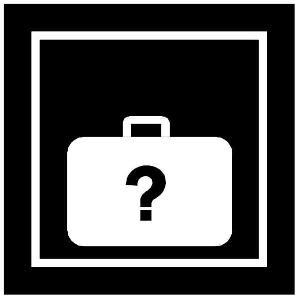 The image shows a black suitcase with an open handle inside of which there is no visible content against a white background on top left corner; below it, centered in the middle bottom part of the frame, is a question mark symbolizing uncertainty about what's contained within or if anything at all exists.