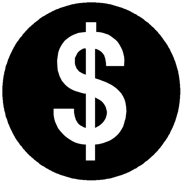 The black and white logo of a dollar sign with no additional context provided about its meaning within this particular clip-art image.