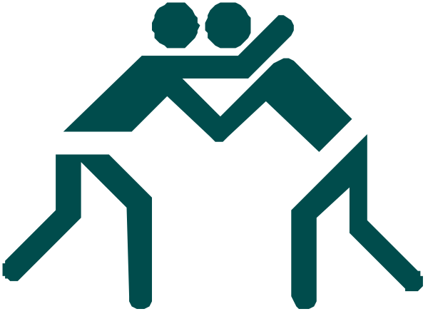 The image shows a black silhouette of two figures engaged in an embrace with their arms around each other's shoulders against a white background; there is no text present within this small clip-art graphic.