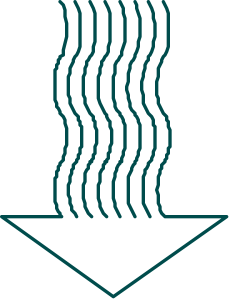 The image shows a black arrow pointing upwards with two horizontal lines on either side of it forming an abstract representation resembling waves or soundwaves against a white background.
