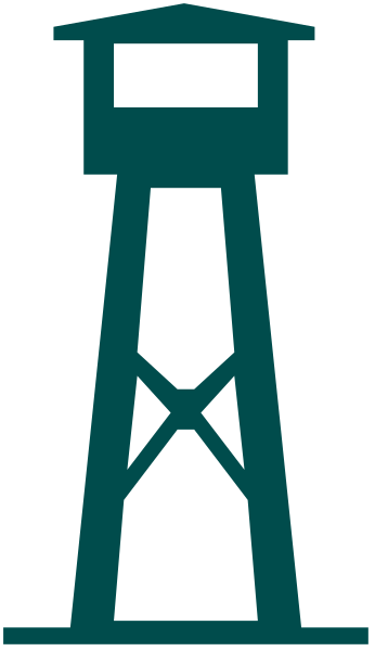The image shows a stylized lighthouse with an open door on its side against a dark background.