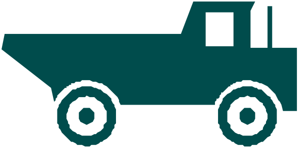 The image shows a black truck with white wheels on top of it against an aqua background.