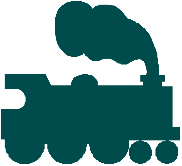 The image shows a stylized train with wheels on tracks against an abstract background that includes what appears to be smoke coming from it.