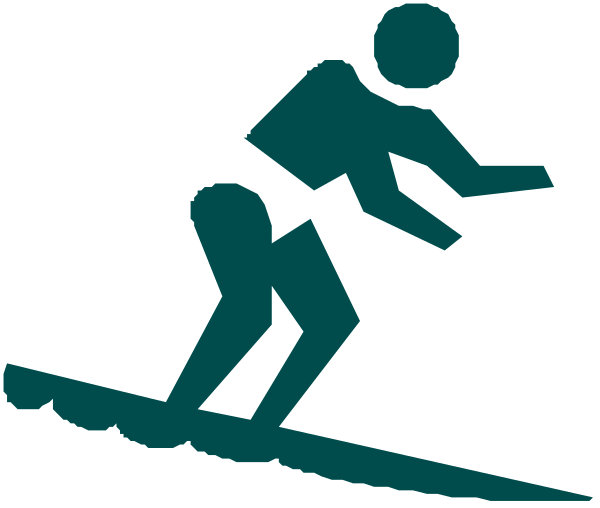 The image shows a stylized graphic of an athlete on skis with their arms outstretched for balance while skiing downhill at high speed.