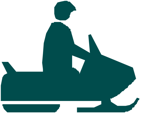 The image shows a cartoon of an adult riding on top of a sled pulled by two dogs with their tongues out in front as if running fast; there is no text present within this small clip-art illustration, and it appears to be set against a plain background without any additional context or details.