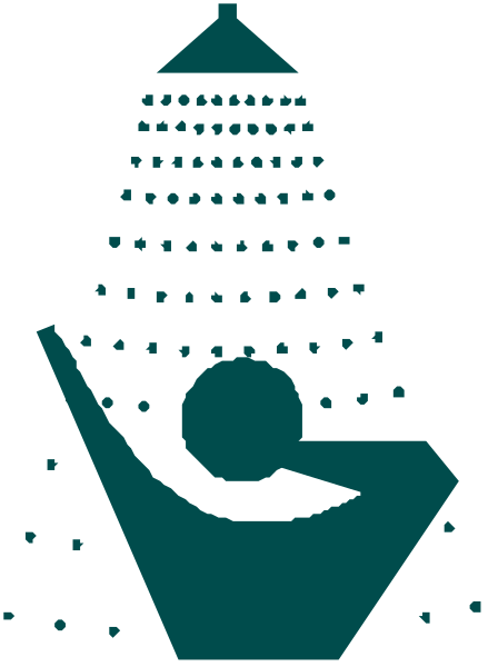 The image shows a black and white illustration of an infant lying on its back with legs up towards their head inside what appears to be a hammock-like structure that resembles a tree trunk.