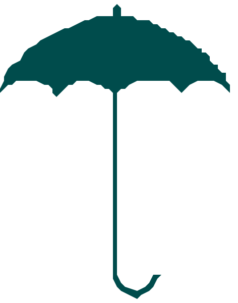 The image shows a stylized umbrella with an open canopy on top of what appears to be a handle that is connected by two lines at its base.