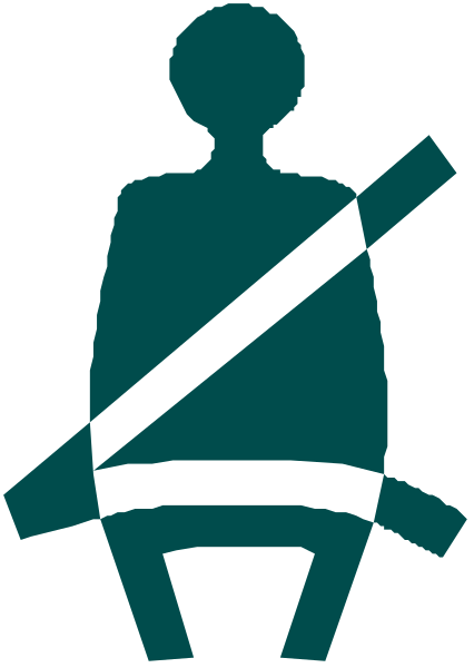 The image shows a graphic of an icon with a seat belt symbolizing safety while driving, placed within two vertical bars that resemble traffic lanes on either side.