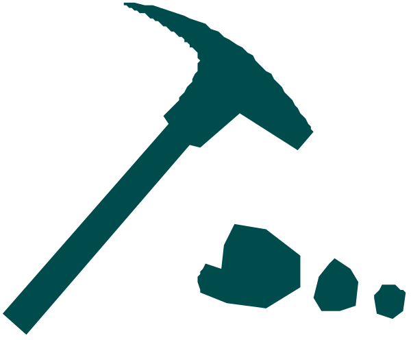 The image shows a graphic of two hammers crossed over each other with an icon resembling a pickaxe in between them on top right corner.