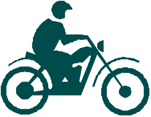 The image shows a cartoon of an adult riding on three wheels with two front tires visible; there is no person depicted in this clip-art illustration.