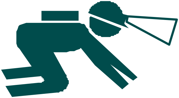 The image shows a cartoon of an athlete running with their head down towards what appears to be a finish line marked by two flags on poles at either end.