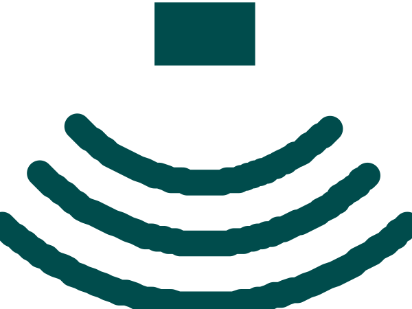 The image shows a stylized graphic of an antenna with signal lines radiating outward from it against a dark background.