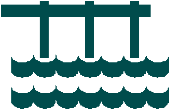 The image shows a stylized graphic of water with ripples on top, resembling waves, set against what appears to be an abstract background that could represent sky or land.